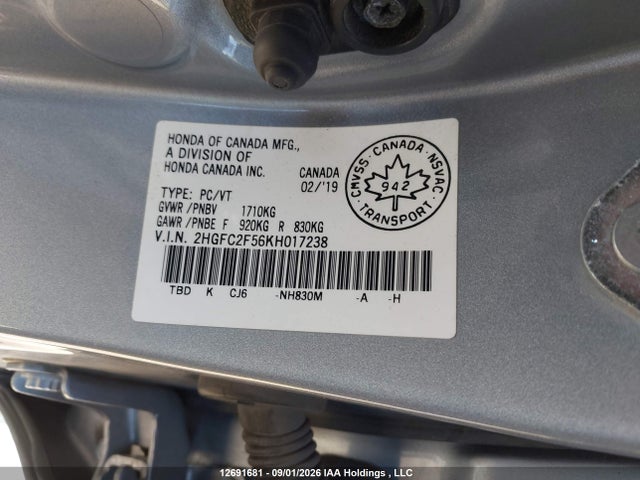 2019 Honda Civic Sedan მანქანა იყიდება აუქციონზე, vin: 2HGFC2F56KH017238, აუქციონის ნომერი: 12691681