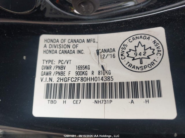 Aukcja sprzedaży 2017 Honda Civic Ex 4dr, vin: 2HGFC2F80HH014385, numer aukcji: 12691691