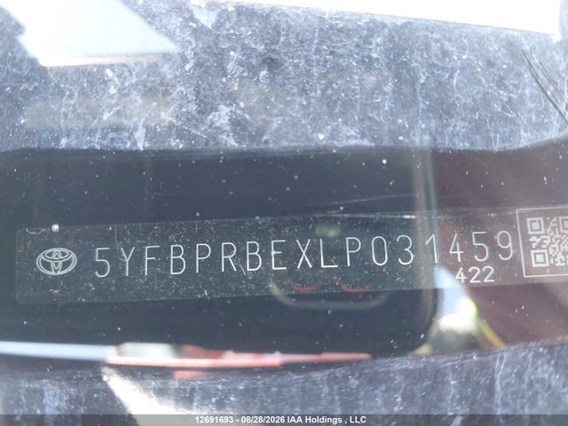 12691693 :رقم المزاد ، 5YFBPRBEXLP031459 vin ، 2020 Toyota Corolla Le مزاد بيع