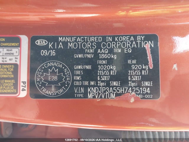 KIA SOUL + 2017 KNDJP3A55H7425194 Image 9