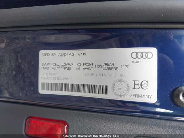 12691709 :رقم المزاد ، WAUCNCF53KA069598 vin ، 2019 Audi A5 Prestige مزاد بيع
