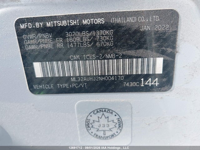 Продажа на аукционе авто 2022 Mitsubishi Mirage Es/le, vin: ML32AUHJ2NH004170, номер лота: 12691712