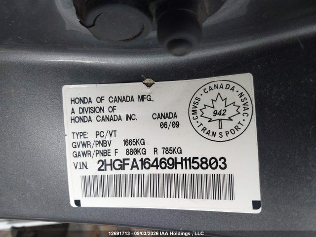Продаж на аукціоні авто 2009 Honda Civic Dx-g, vin: 2HGFA16469H115803, номер лоту: 12691713