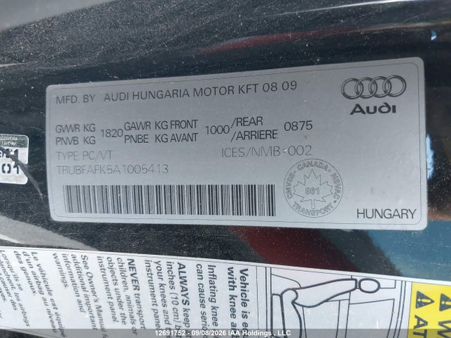 Aukcja sprzedaży 2010 Audi Tt Quaro, vin: TRUBFAFK5A1005413, numer aukcji: 12691752