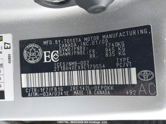 Продаж на аукціоні авто 2009 Toyota Corolla S/le/xle, vin: 2T1BU40EX9C179554, номер лоту: 12691754