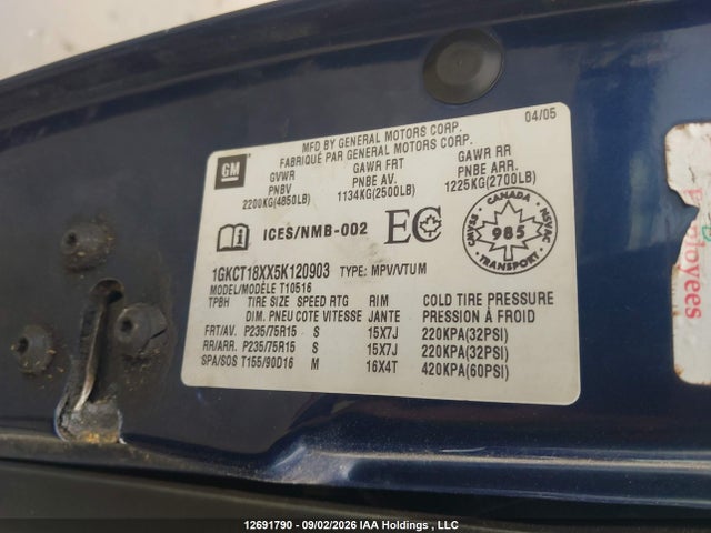 Продаж на аукціоні авто 2005 Gmc Jimmy Sls, vin: 1GKCT18XX5K120903, номер лоту: 12691790