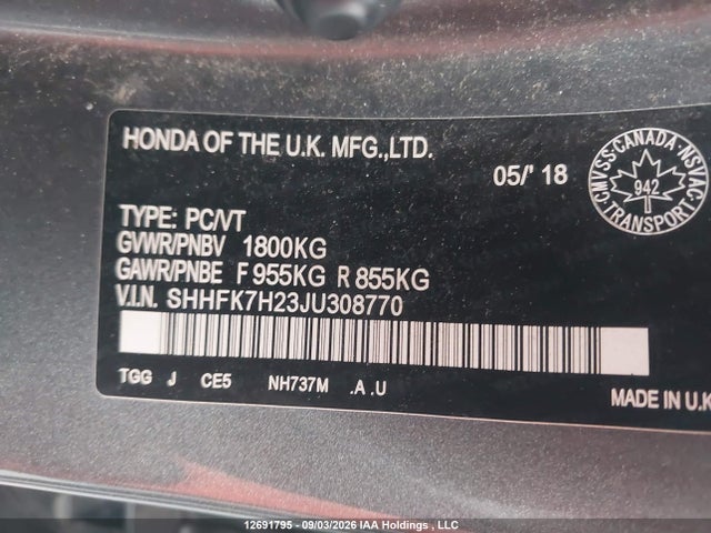 Honda Civic Lx 2018 SHHFK7H23JU308770 Image 9