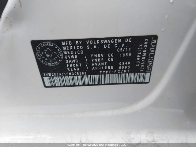 12691801 :رقم المزاد ، 3VW2K7AJ1EM305589 vin ، 2014 Volkswagen Jetta 2.0l Trendline+ مزاد بيع