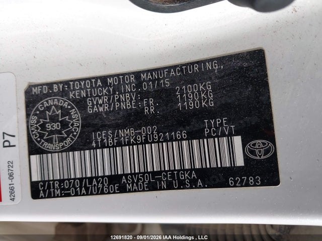 4T1BF1FK9FU921166 Toyota Camry Le/xle/se/xse