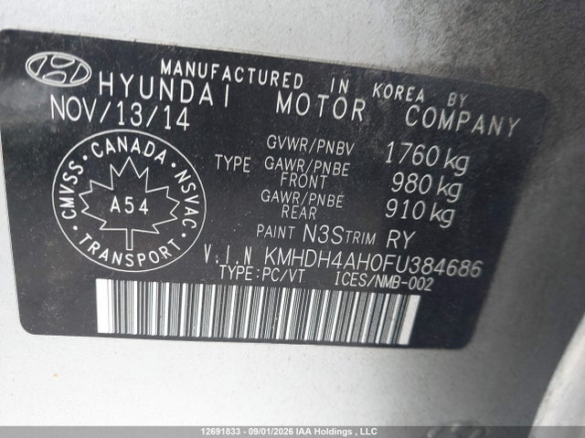 2015 Hyundai Elantra Se/sport/limited მანქანა იყიდება აუქციონზე, vin: KMHDH4AH0FU384686, აუქციონის ნომერი: 12691833
