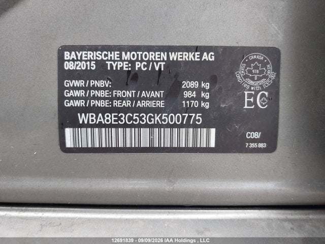 WBA8E3C53GK500775 BMW 328 Xi Sulev