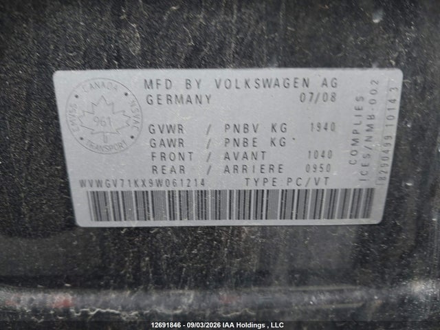 Продажа на аукционе авто 2009 Volkswagen Gti 5-door, vin: WVWGV71KX9W061214, номер лота: 12691846