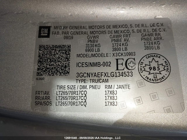 2020 Chevrolet Silverado 1500 Work Truck მანქანა იყიდება აუქციონზე, vin: 3GCNYAEFXLG134533, აუქციონის ნომერი: 12691848