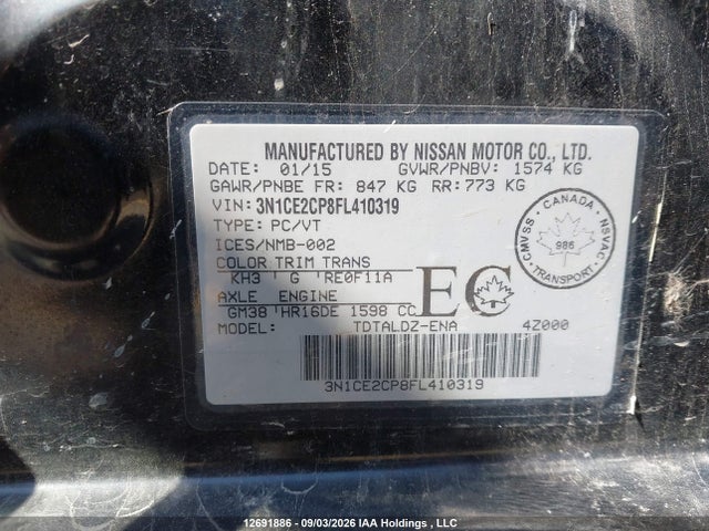Aukcja sprzedaży 2015 Nissan Versa Note Sv, vin: 3N1CE2CP8FL410319, numer aukcji: 12691886