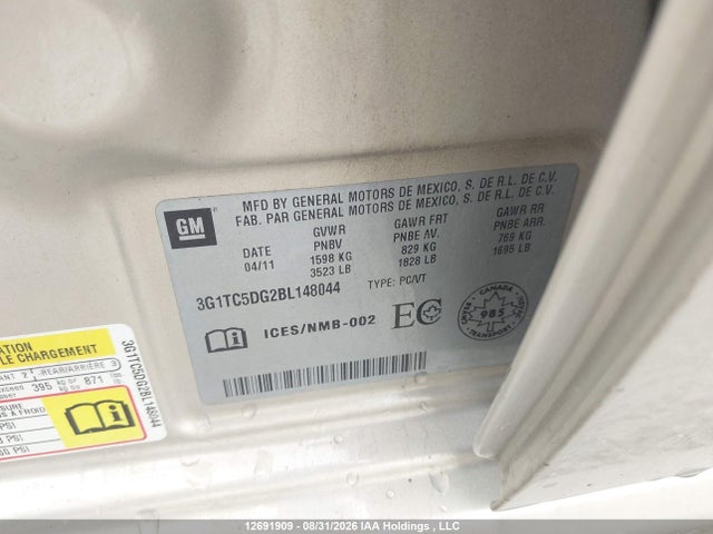 Aukcja sprzedaży 2011 Chevrolet Aveo Lt, vin: 3G1TC5DG2BL148044, numer aukcji: 12691909