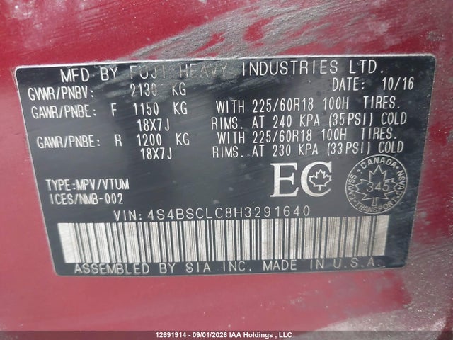 4S4BSCLC8H3291640 Subaru Outback 2.5i Limited