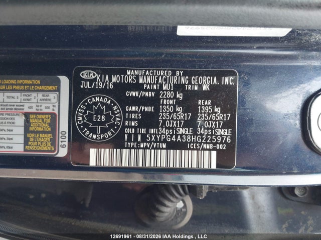 Продаж на аукціоні авто 2017 Kia Sorento Lx/l, vin: 5XYPG4A38HG225976, номер лоту: 12691961