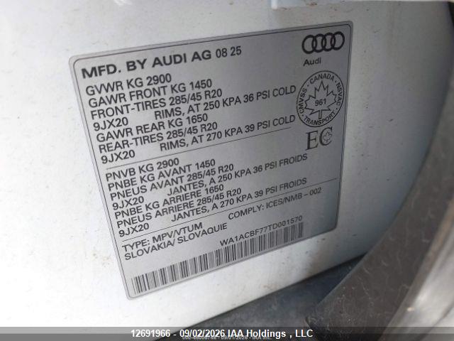 Aukcja sprzedaży 2026 Audi Q7 Premium, vin: WA1ACBF77TD001570, numer aukcji: 12691966