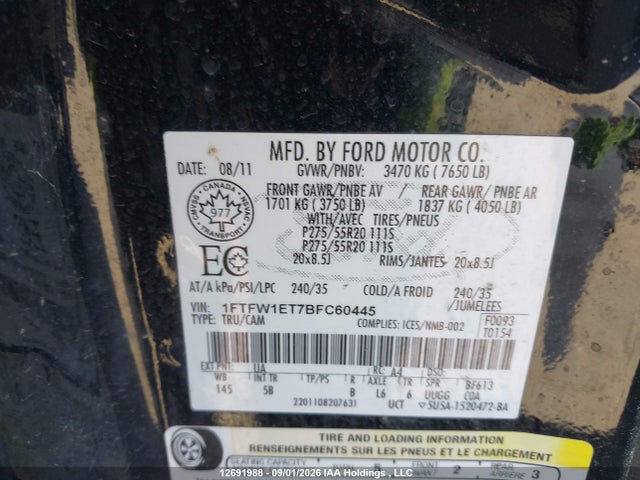 Aukcja sprzedaży 2011 Ford F-150 Fx4, vin: 1FTFW1ET7BFC60445, numer aukcji: 12691988