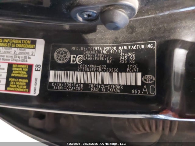 Aukcja sprzedaży 2011 Toyota Corolla S/le, vin: 2T1BU4EE5BC730360, numer aukcji: 12692008