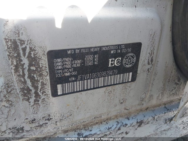 Subaru Wrx Limited 2016 JF1VA1G63G9829479 Image 9