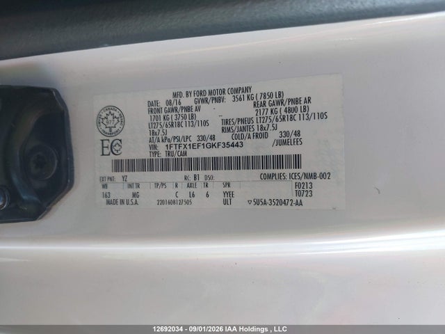 Ford F150 Super Cab 2016 1FTFX1EF1GKF35443 Image 9