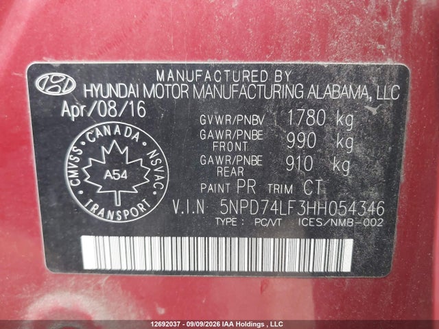 Aukcja sprzedaży 2017 Hyundai Elantra Se, vin: 5NPD74LF3HH054346, numer aukcji: 12692037
