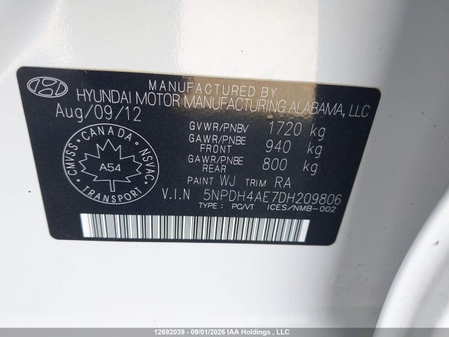 Продажа на аукционе авто 2013 Hyundai Elantra Gls/limited, vin: 5NPDH4AE7DH209806, номер лота: 12692039