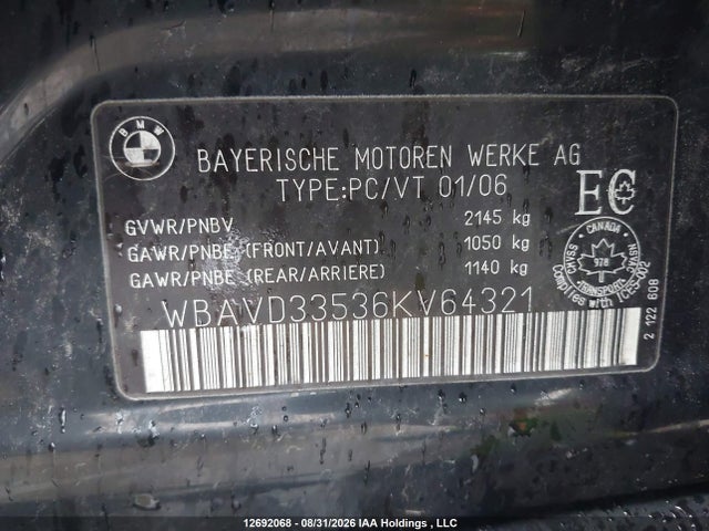 Aukcja sprzedaży 2006 Bmw 3 Series, vin: WBAVD33536KV64321, numer aukcji: 12692068