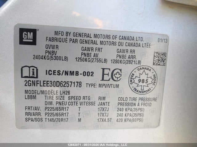 Продаж на аукціоні авто 2013 Chevrolet Equinox 1lt, vin: 2GNFLEE30D6257178, номер лоту: 12692071