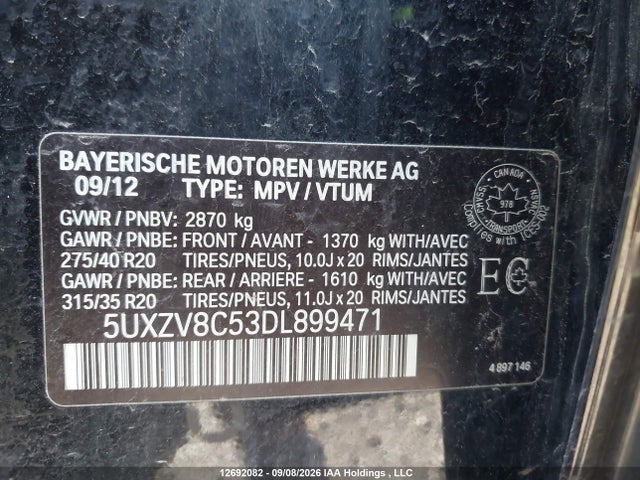 Продаж на аукціоні авто 2013 Bmw X5 Xdrive50i, vin: 5UXZV8C53DL899471, номер лоту: 12692082