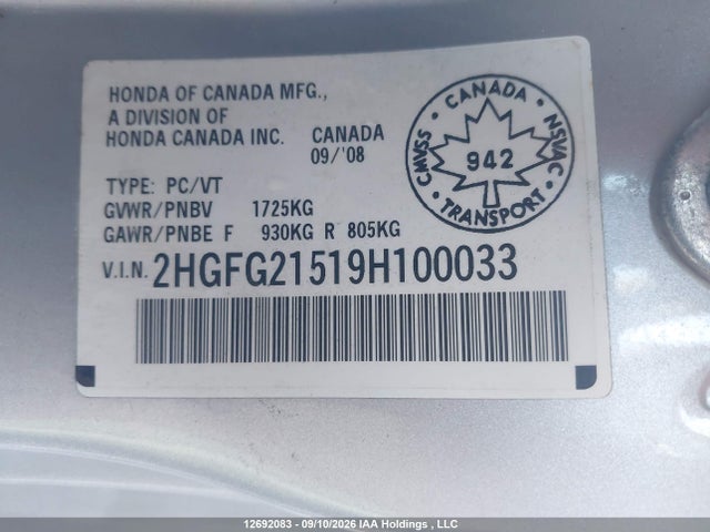 Aukcja sprzedaży 2009 Honda Civic Si Si, vin: 2HGFG21519H100033, numer aukcji: 12692083
