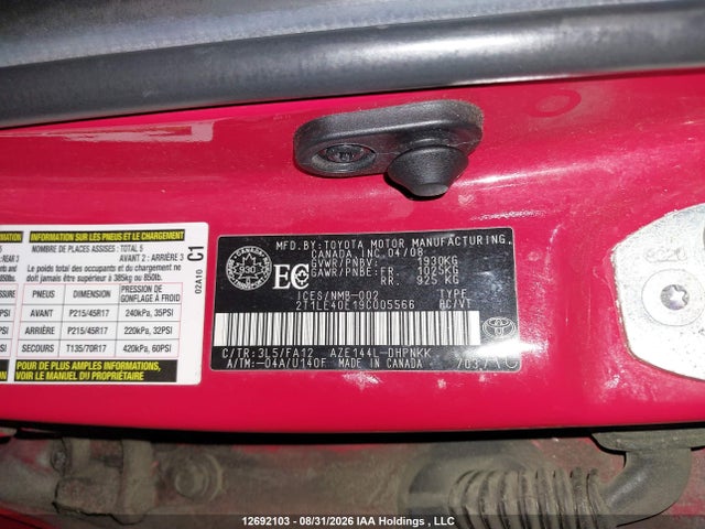 Aukcja sprzedaży 2009 Toyota Corolla Matrix S, vin: 2T1LE40E19C005566, numer aukcji: 12692103