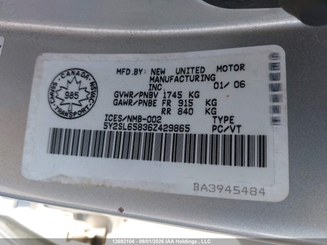 Aukcja sprzedaży 2006 Pontiac Vibe, vin: 5Y2SL65836Z429865, numer aukcji: 12692104