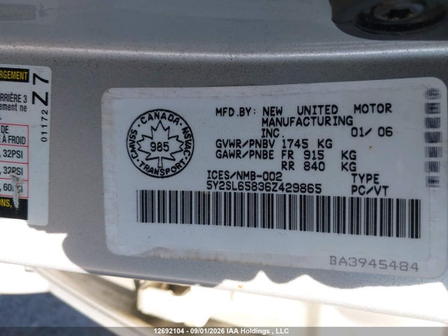 Aukcja sprzedaży 2006 Pontiac Vibe, vin: 5Y2SL65836Z429865, numer aukcji: 12692104