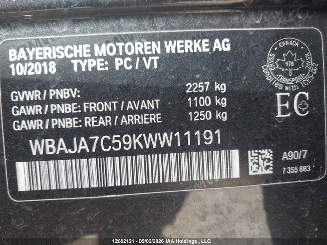 Продажа на аукционе авто 2019 Bmw 530 Xi, vin: WBAJA7C59KWW11191, номер лота: 12692121