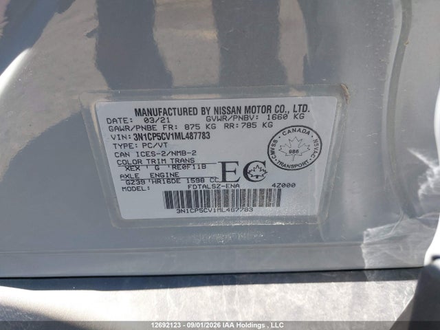 3N1CP5CV1ML487783 Nissan KICKS SV