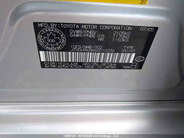 Aukcja sprzedaży 2006 Lexus Gs 300, vin: JTHCH96S860010236, numer aukcji: 12692125