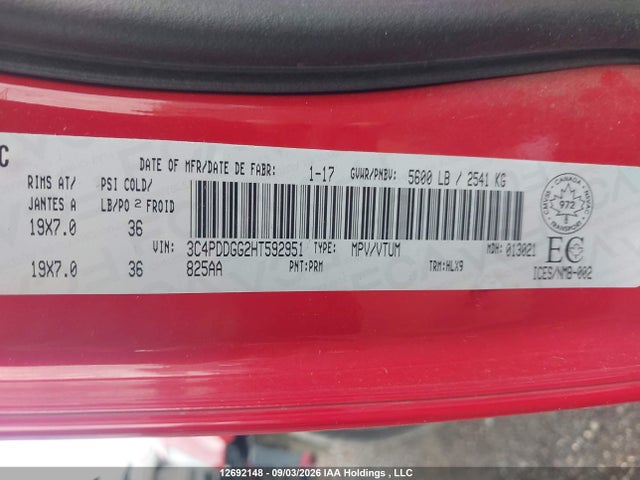 Продаж на аукціоні авто 2017 Dodge Journey Crossroad, vin: 3C4PDDGG2HT592951, номер лоту: 12692148