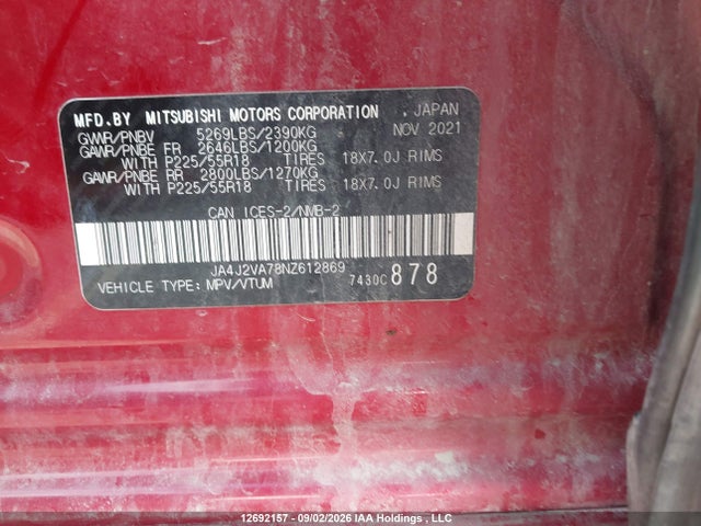 Продаж на аукціоні авто 2022 Mitsubishi Outlander Sel/le/gt, vin: JA4J2VA78NZ612869, номер лоту: 12692157