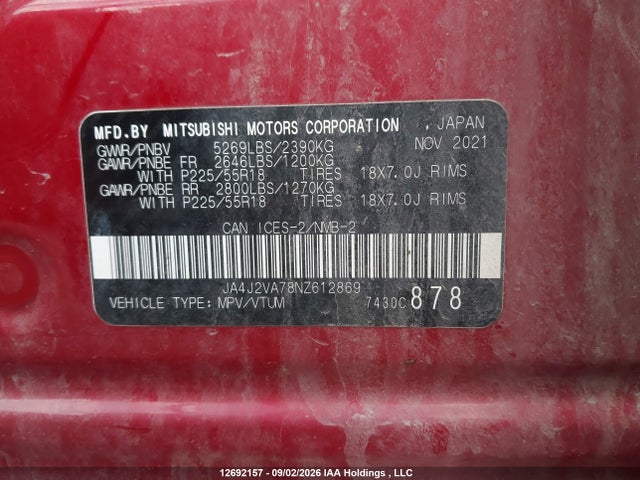Продаж на аукціоні авто 2022 Mitsubishi Outlander Sel/le/gt, vin: JA4J2VA78NZ612869, номер лоту: 12692157