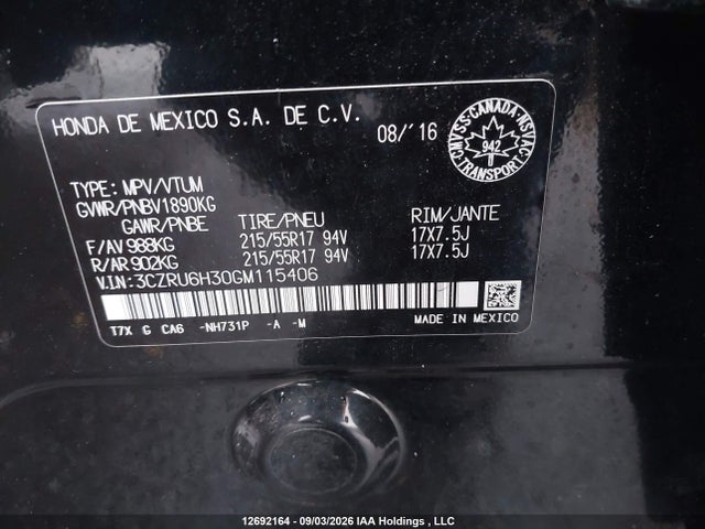 Honda HR-V LX 2016 3CZRU6H30GM115406 Image 18