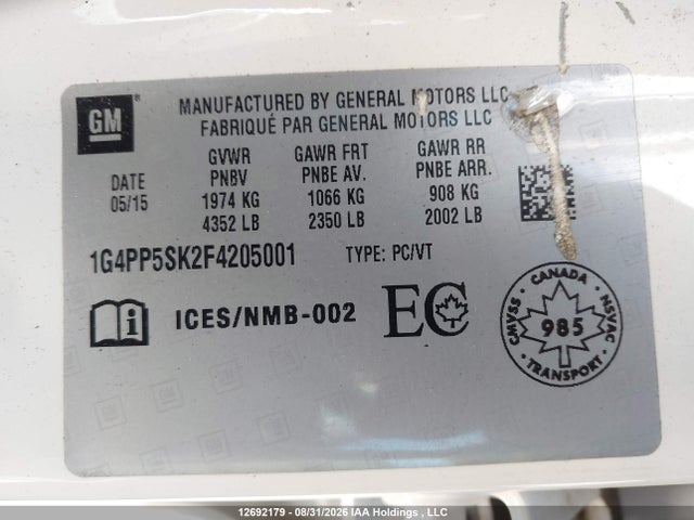 1G4PP5SK2F4205001 Buick Verano