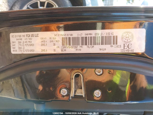 12692194 :رقم المزاد ، 1C6RR7NM8HS872967 vin ، 2017 Ram 1500 Laramie مزاد بيع
