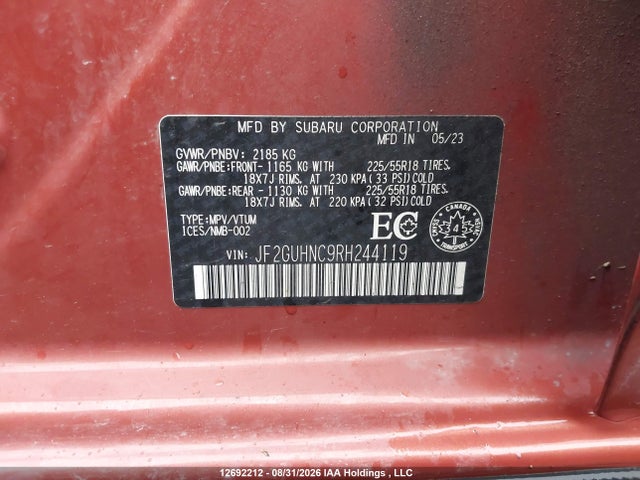 Продаж на аукціоні авто 2024 Subaru Crosstrek, vin: JF2GUHNC9RH244119, номер лоту: 12692212