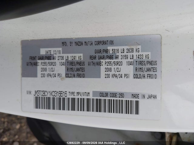 Mazda CX-9 2019 JM3TCBCY1K0316616 Image 9