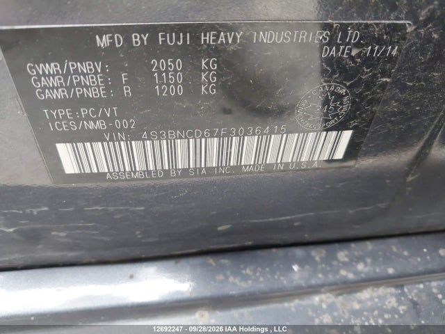 Aukcja sprzedaży 2015 Subaru Legacy 2.5i Premium, vin: 4S3BNCD67F3036415, numer aukcji: 12692247
