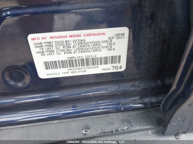2014 Mitsubishi Outlander Se მანქანა იყიდება აუქციონზე, vin: JA4JZ3AX1EZ604306, აუქციონის ნომერი: 12692254