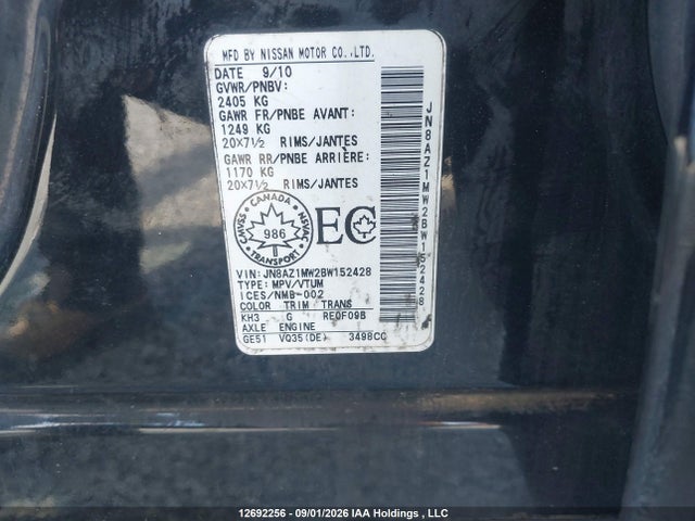 Aukcja sprzedaży 2011 Nissan Murano Le, vin: JN8AZ1MW2BW152428, numer aukcji: 12692256
