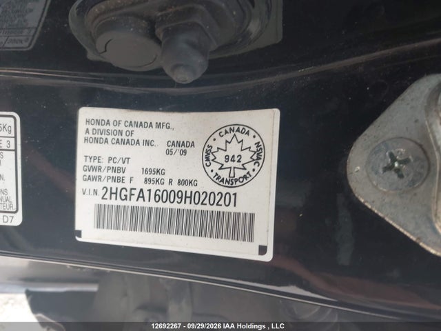 Aukcja sprzedaży 2009 Honda Civic, vin: 2HGFA16009H020201, numer aukcji: 12692267